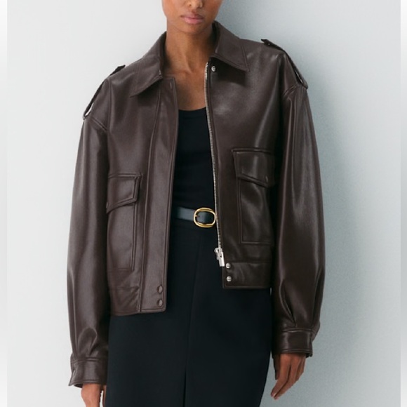 Aritzia Babaton Dark Brown Croft Leather Jacket - Picture 2 of 6